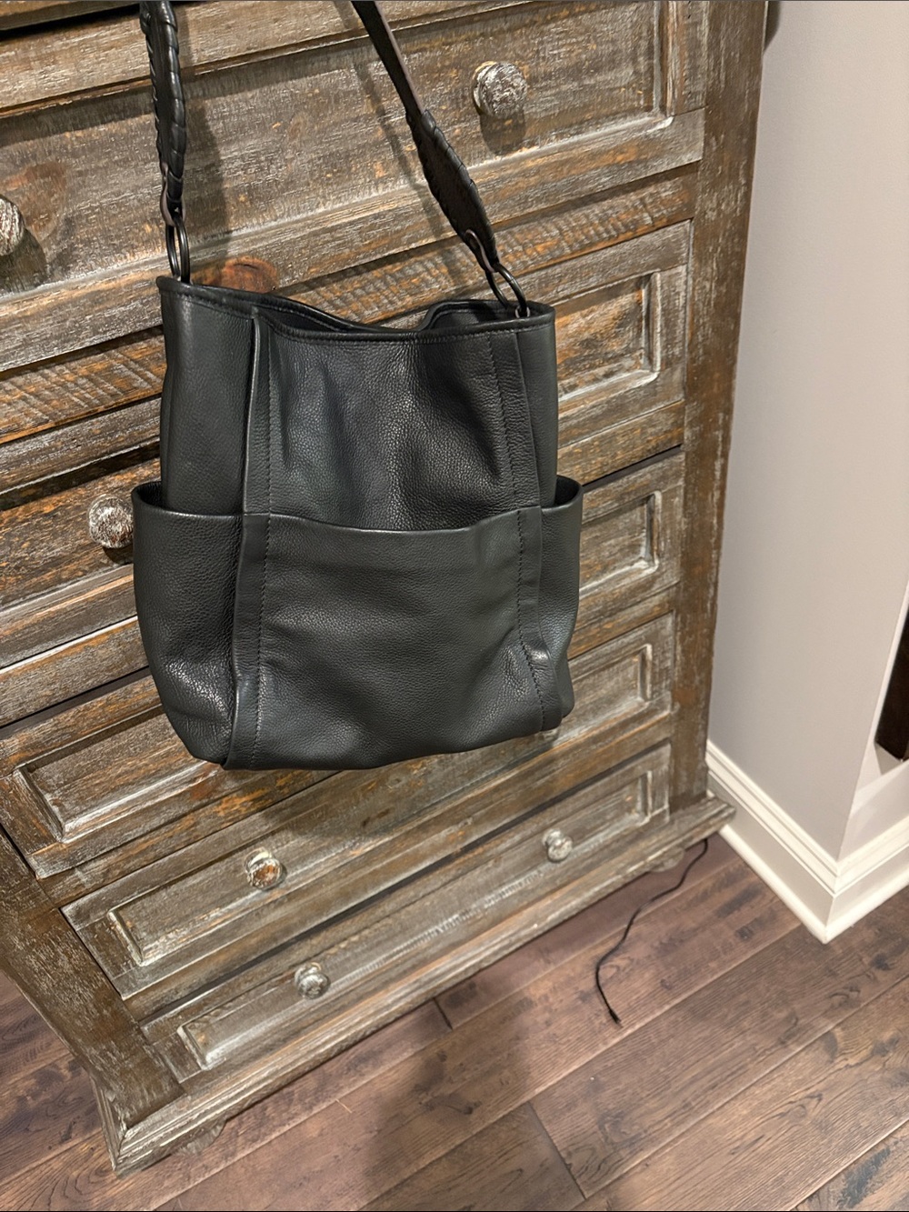 Aimee Kestenberg Black Leather Shoulder Bag with Braided Trim - Picture 6 of 11